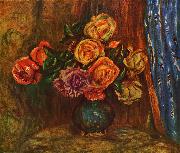 Pierre-Auguste Renoir Stilleben, Rosen vor Blauem Vorhang oil painting
